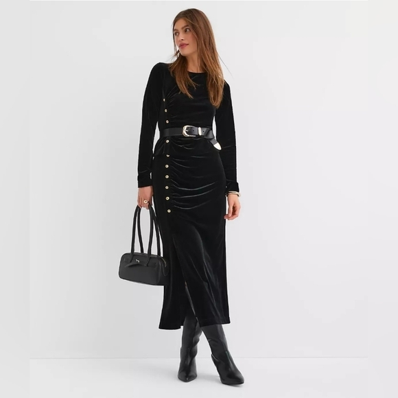 LOFT Dresses & Skirts - Loft Women's Velvet Ruched Button Midi Skirt